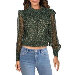 NWT Free People Smocked Floral Roma Blouse in Forest Combo Size XS